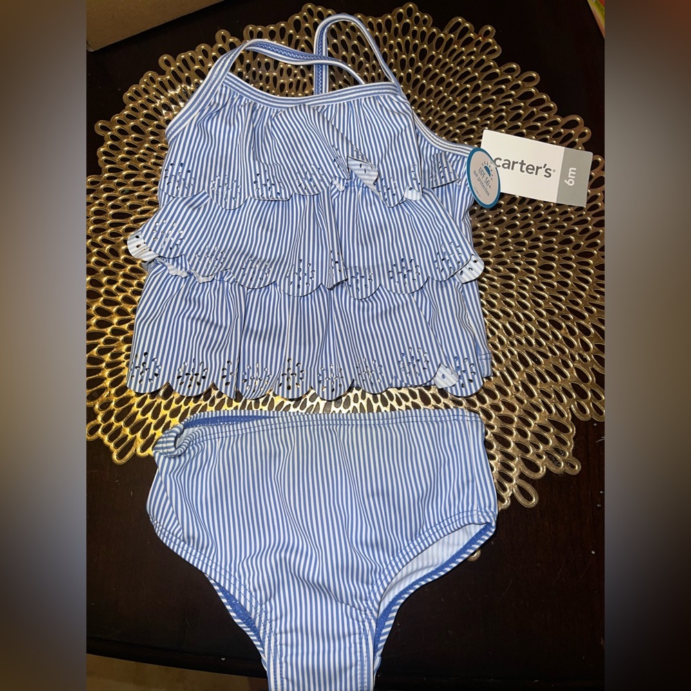 Carter's Blue and White Striped Kids 2 Piece Swimwear 6mths